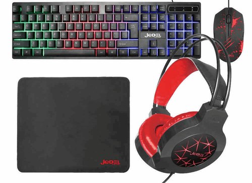 Jedel CP-01 4-in-1 RGB LED Keyboard Headset Mouse and Mat USB Wired Gaming Bundle