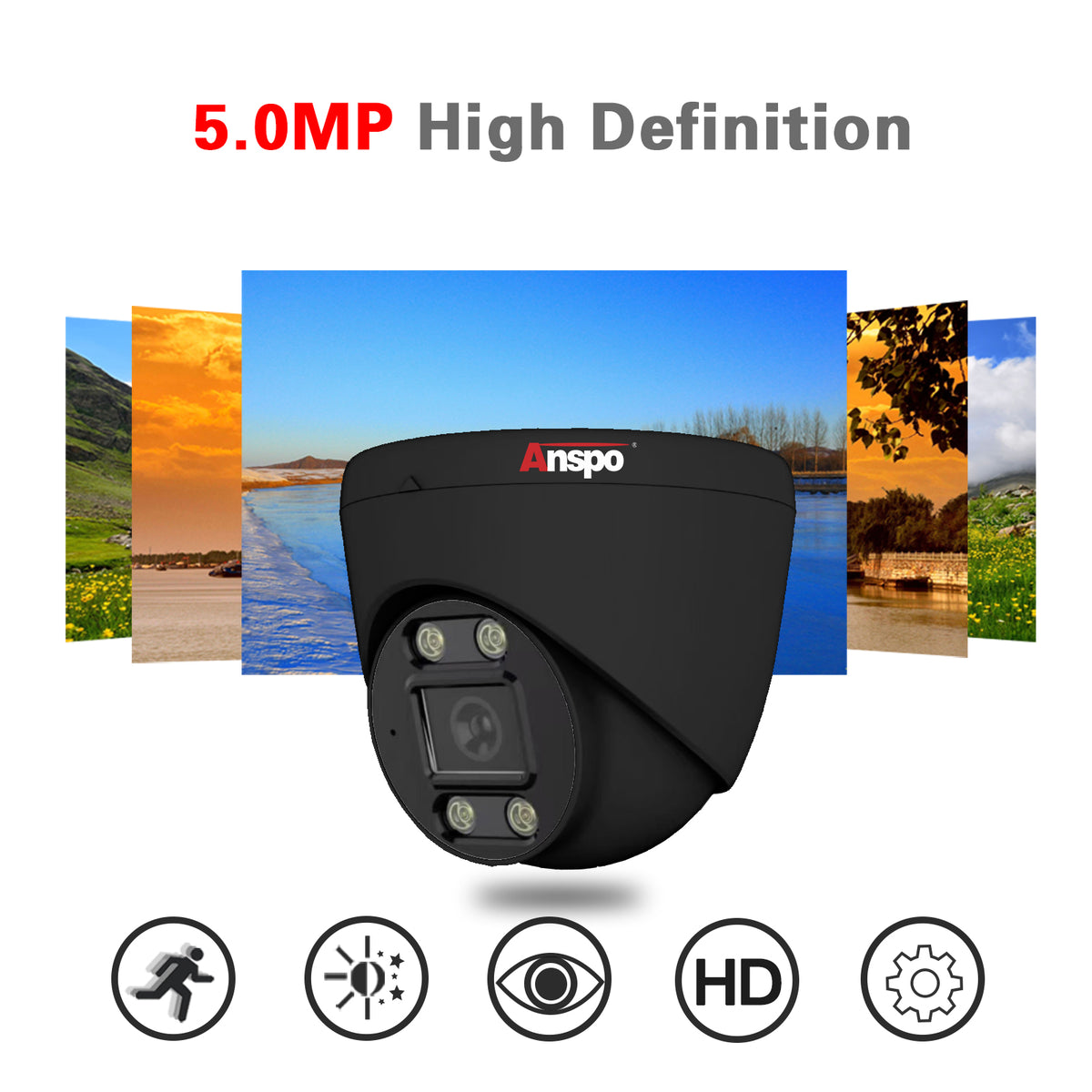 ANSPO PoE CCTV Camera Outdoor Security Turret 5MP 3k with Audio BLACK ...