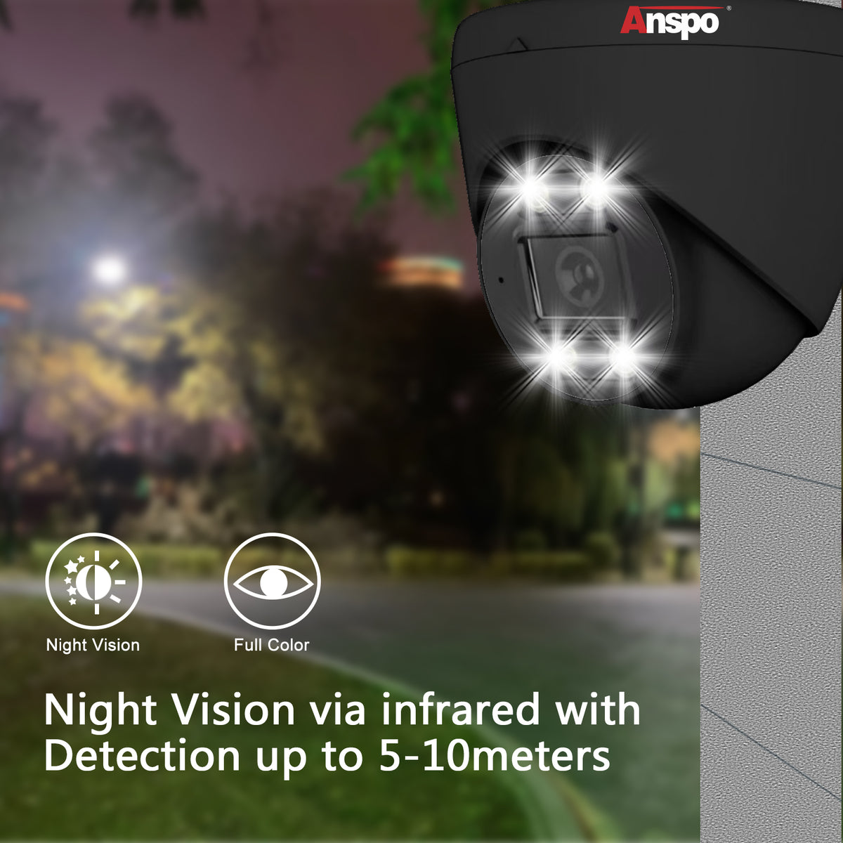 ANSPO PoE CCTV Camera Outdoor Security Turret 5MP 3k with Audio BLACK ...