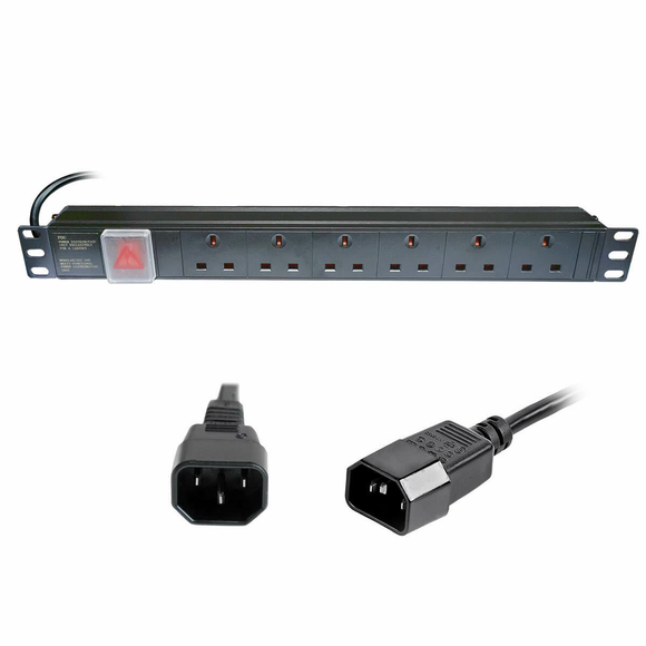 1U 6-Way 19-inch PDU Horizontal Rack Power Distribution Unit IEC C14 3 ...