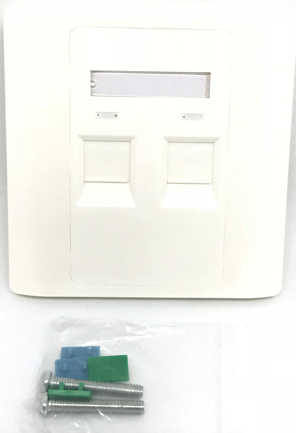 C and T Tech 86mm x 86mm single gang face plate - Flat – White (2 Slot)