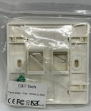 C and T Tech 86mm x 86mm single gang face plate - Flat – White (2 Slot)