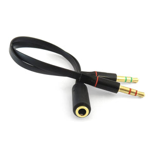 3.5mm Female to 2 Male Headphone Headset Microphone Y Splitter Audio Adapter Cable Black